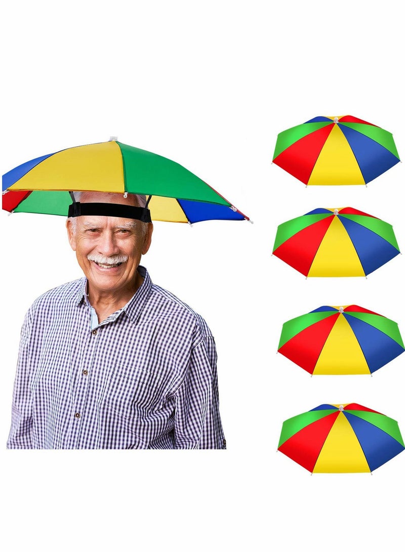 Y&D Umbrella Hat 4 Pcs Colorful Hats - 20 Inch Hands Free Funny Rainbow Beach Party Hats Adjustable Size Fits All Ages Kids Men Women - Image 1
