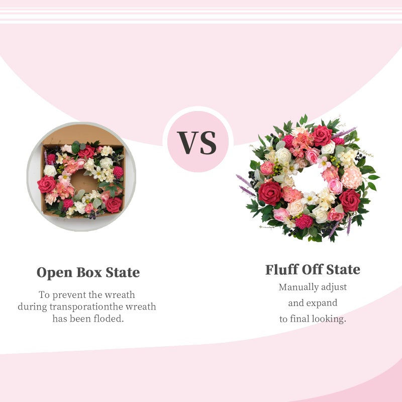 CIR OASES 22 Inch Spring/Summer Floral Wreaths for Front Door,Artificial Decoration Wreath with Rose Dahlia Hydrangea for Home Valentine Wedding Mothers Day Decor(RED) - Image 4