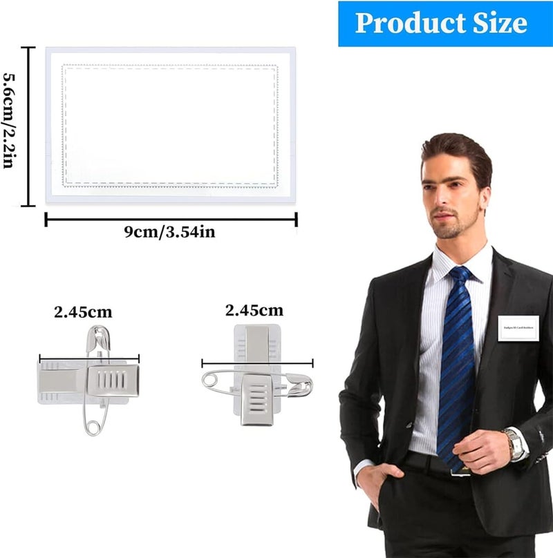 KWSLIN 50 Pack Name Badges with Clip and Pin, Clear Plastic Horizontal ID Holders, Blank Card Insert Sheets Badge Holders for School, Colleges, Offices, Corporate Event - Image 5