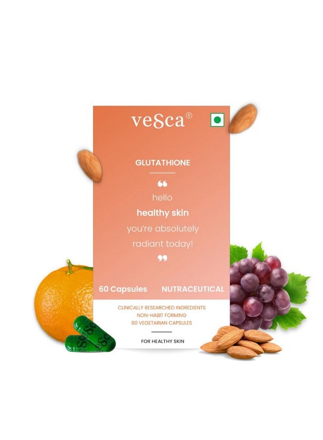 Vesca فيزكا جلوتاثيون مع فيتامين C و E لدعم المناعة ومضادات الأكسدة، بشرة صحية متألقة ومشرقة وتنظيف الكبد للرجال والنساء 100% نباتي وطبيعي | 200 ملغ_60 كبسولة نباتية - Image 1