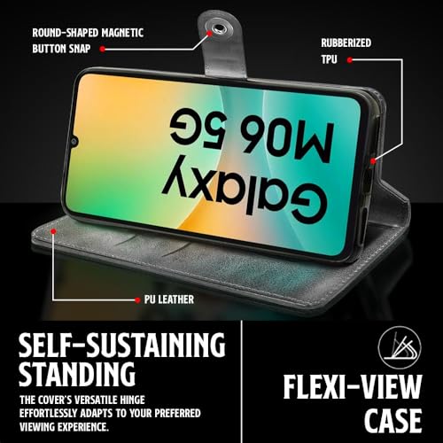 WOW IMAGINE Shock Proof Flip Cover Back Case for Samsung Galaxy M06 5G | Galaxy F06 5G (Magnetic Button Flip Case | Wallet Pockets & Stand | Leather Finish | Aquamarine) - Image 5