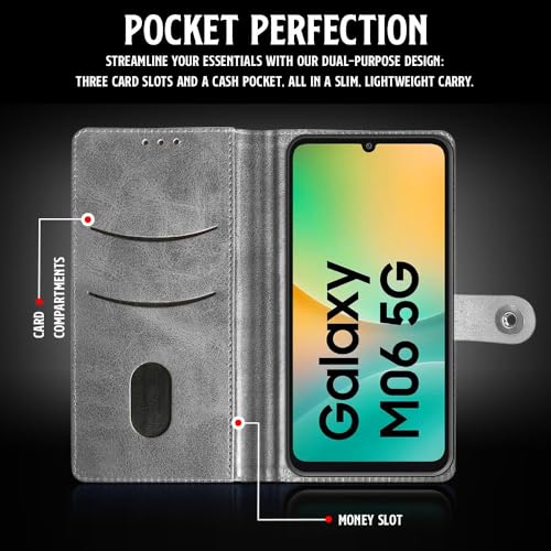 WOW IMAGINE Shock Proof Flip Cover Back Case for Samsung Galaxy M06 5G | Galaxy F06 5G (Magnetic Button Flip Case | Wallet Pockets & Stand | Leather Finish | Aquamarine) - Image 3