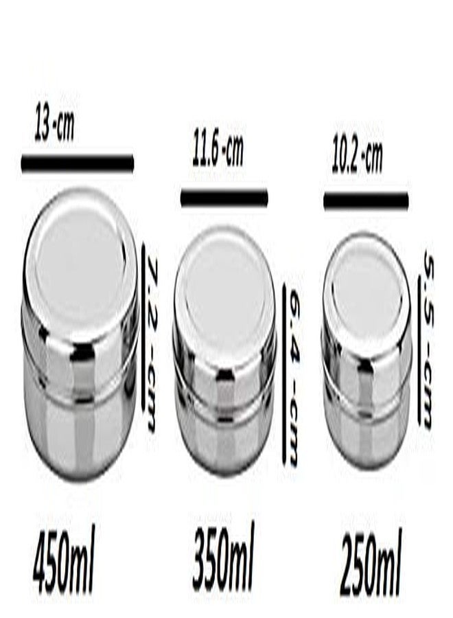 Bartan Star Belly Shape Stainless Steel Dabba Set 3 pcs (250ml,350ml,450ml) - Image 2