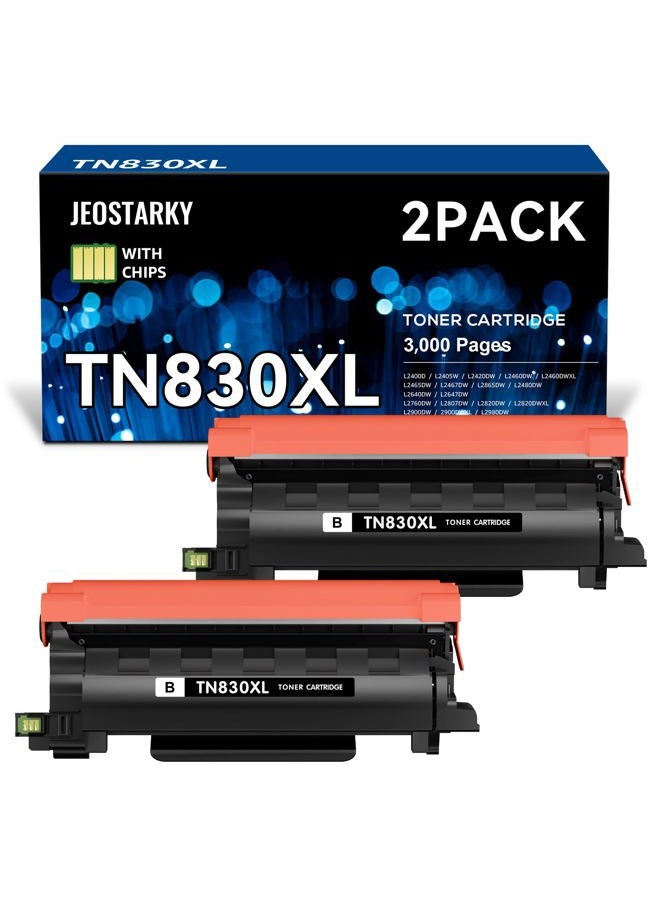 Jeostarky بديل حبر TN830XL لطابعة Brother TN830XL TN830 XL للاستخدام مع HL-L2460DW HL-L2405W HL-L2400D HL-L2480DW MFC-L2820DW MFC-L2820DW XL DCP-L2640DW (أسود، 2 عبوة) - Image 1