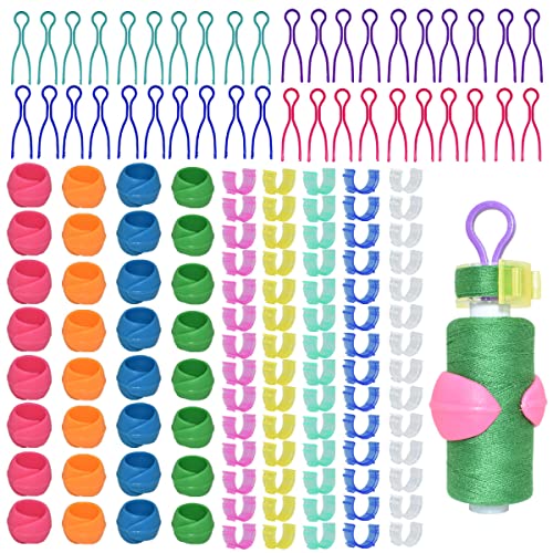 Renashed 142 Pcs Bobbin Thread Organizing Clips, 70 Bobbin Holder Clips Color Thread Clips Holder, 32 Silicone Holder Bobbin Holders, 40 Bobbin Thread Holders for Quilting Sewing Machine Spool Organizing - Image 1