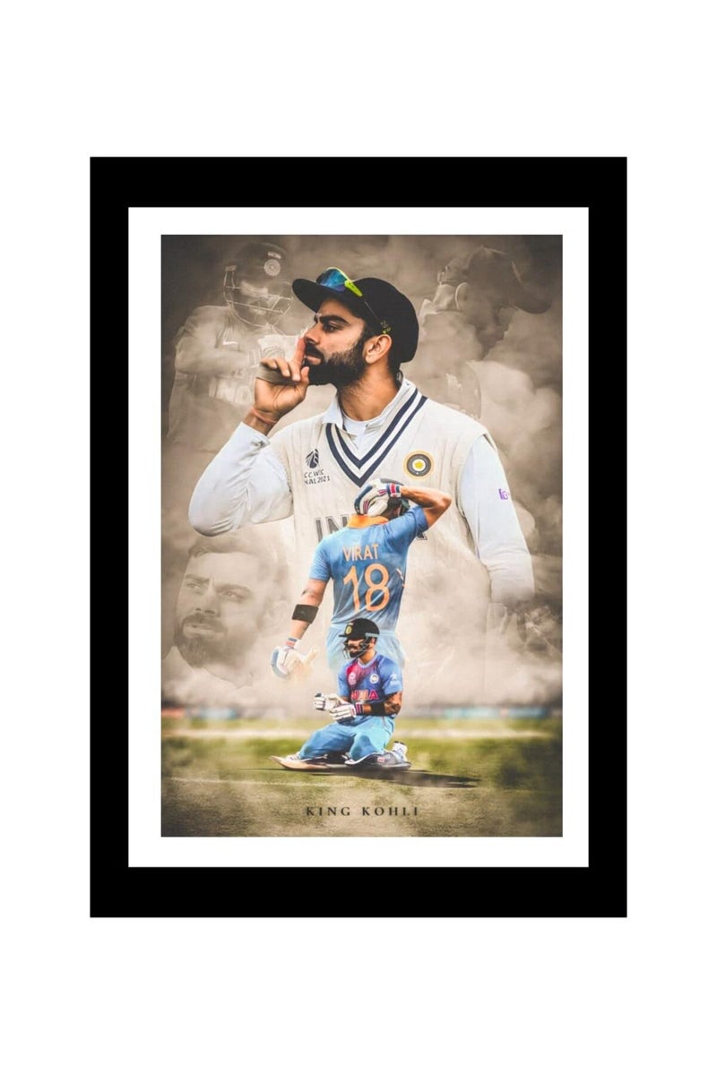 Akki Wold Virat Kohli Framed Poster For Living Room, Office, Cafe - Image 1