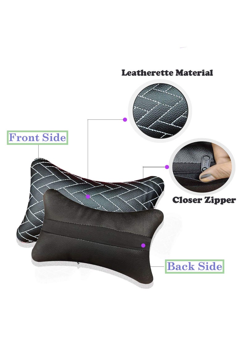 Adroitz AdroitZ Black Leathertte Material Neck Rest Cushion in ZigZag Design for Car_3737  - Image 2