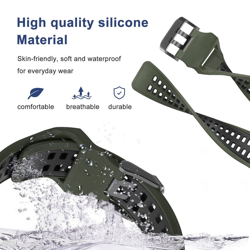 OVERSTEP Compatible with Garmin Fenix 7 Band, 22mm Easy-fit Sport Silicone Strap for Fenix 5/Fenix 5 Plus/Fenix 6/Fenix 6 Pro Smartwatch, Army Grenn Black - Image 4