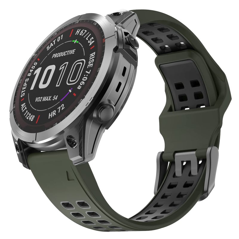 OVERSTEP Compatible with Garmin Fenix 7 Band, 22mm Easy-fit Sport Silicone Strap for Fenix 5/Fenix 5 Plus/Fenix 6/Fenix 6 Pro Smartwatch, Army Grenn Black - Image 1