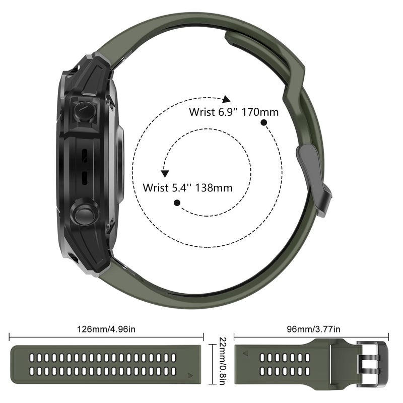 OVERSTEP Compatible with Garmin Fenix 7 Band, 22mm Easy-fit Sport Silicone Strap for Fenix 5/Fenix 5 Plus/Fenix 6/Fenix 6 Pro Smartwatch, Army Grenn Black - Image 5