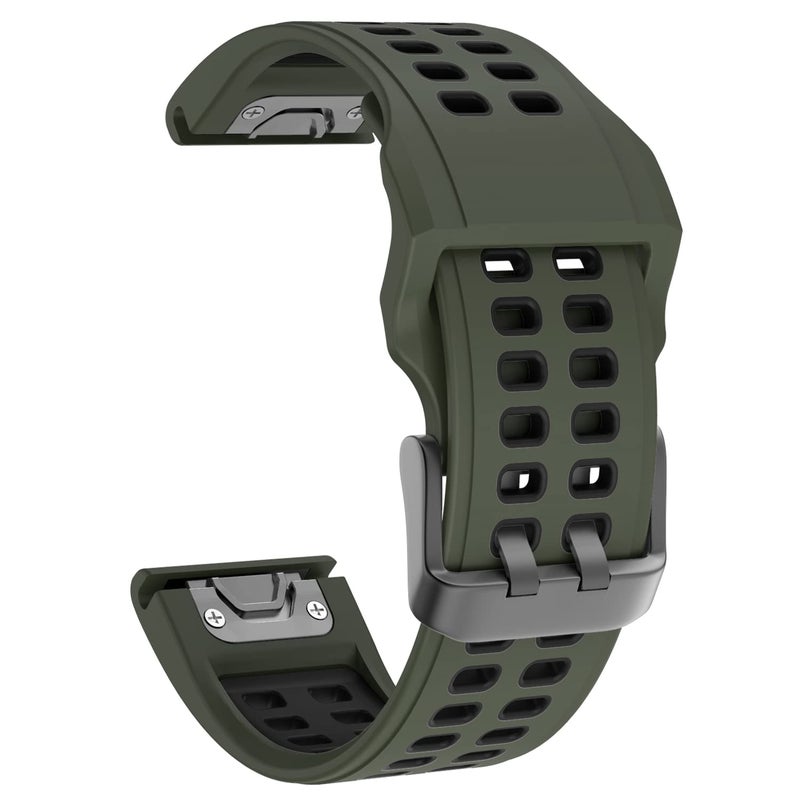 OVERSTEP Compatible with Garmin Fenix 7 Band, 22mm Easy-fit Sport Silicone Strap for Fenix 5/Fenix 5 Plus/Fenix 6/Fenix 6 Pro Smartwatch, Army Grenn Black - Image 2