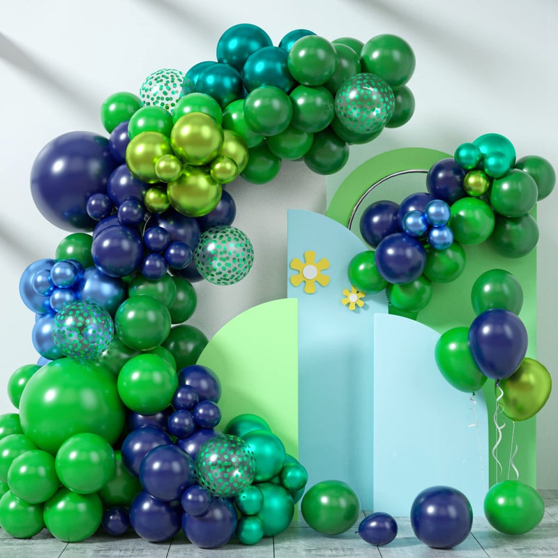 Teslite Blue and Green Balloon Garland Kit Navy Blue Dark Green Balloon Garland Arch Kit with Double Layer Chrome Blue Balloons Metallic Green Blue Balloons Green Confetti Balloons for Birthday Party Decor - Image 2