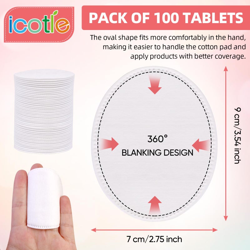 ICOTLE Oval Cotton Pads (100 Count) Ultra-Soft Cotton Ovals 100% Cotton Spunlace Purely Physical Technology, Large Makeup Remover Pads Facial Cotton Pads for Makeup Removal, Cleansing, Toner Application - Image 2