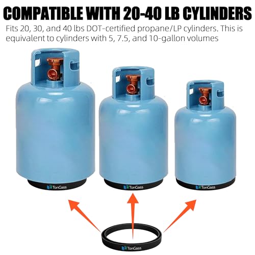 TonGass تونغاس (عبوة 2، أسود) حلقة واقية بمسافة 8 1/4 بوصة لقاعدة أسطوانة البروبان تناسب أسطوانات البروبان بوزن 20-40 رطل (5-10 جالون) ، حلقة قاعدة خزان البروبان متوافقة مع أجهزة قياس البروبان اللاسلكية - Image 3