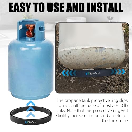 TonGass تونغاس (عبوة 2، أسود) حلقة واقية بمسافة 8 1/4 بوصة لقاعدة أسطوانة البروبان تناسب أسطوانات البروبان بوزن 20-40 رطل (5-10 جالون) ، حلقة قاعدة خزان البروبان متوافقة مع أجهزة قياس البروبان اللاسلكية - Image 4