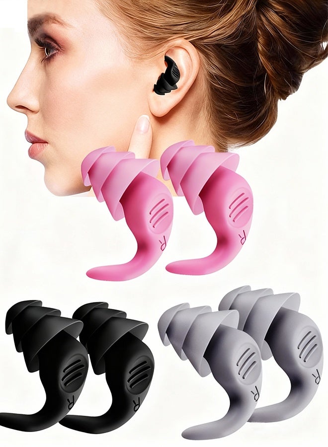3 Pairs Waterproof Silicone Earplugs, Reusable Noise Cancelling Ear Plugs for Swimming, Sleeping, Travel, Shooting, Office, Comfortable & Secure Fit Long Description - Image 1