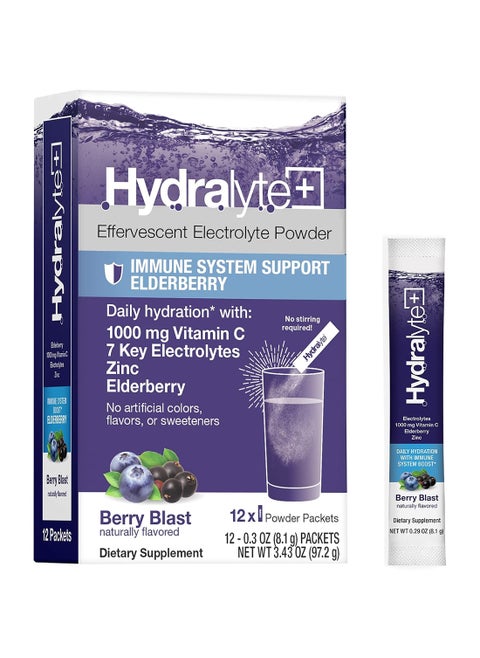 Electrolyte Hydration Powder Packets Lightly Sparkling Instant Dissolve All Natural Berry Blast 12 Ct