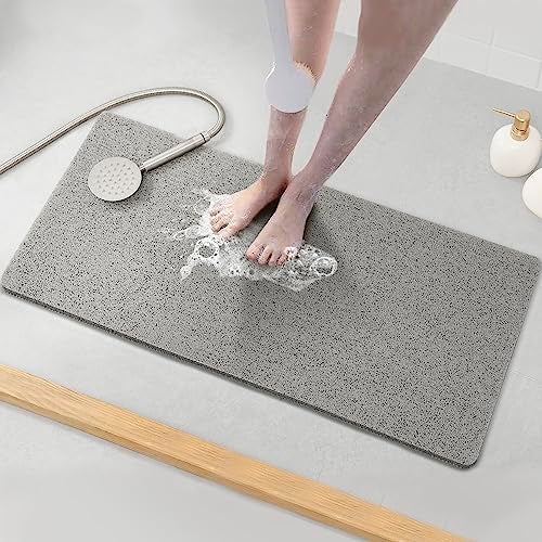 Asvin Soft Textured Bath Shower Tub Mat 35x16 Inch Phthalate Free Non Slip Comfort Bathtub Mats with Drain PVC Loofah Bathroom Mats for Wet Areas Quick Drying