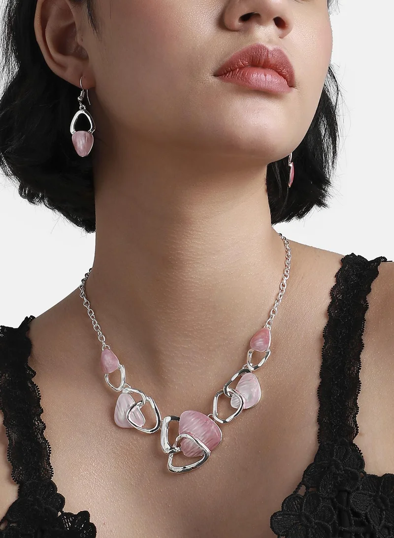 سوهي مجموعة مجوهرات مجردة باللونين الوردي والفضي المعدني