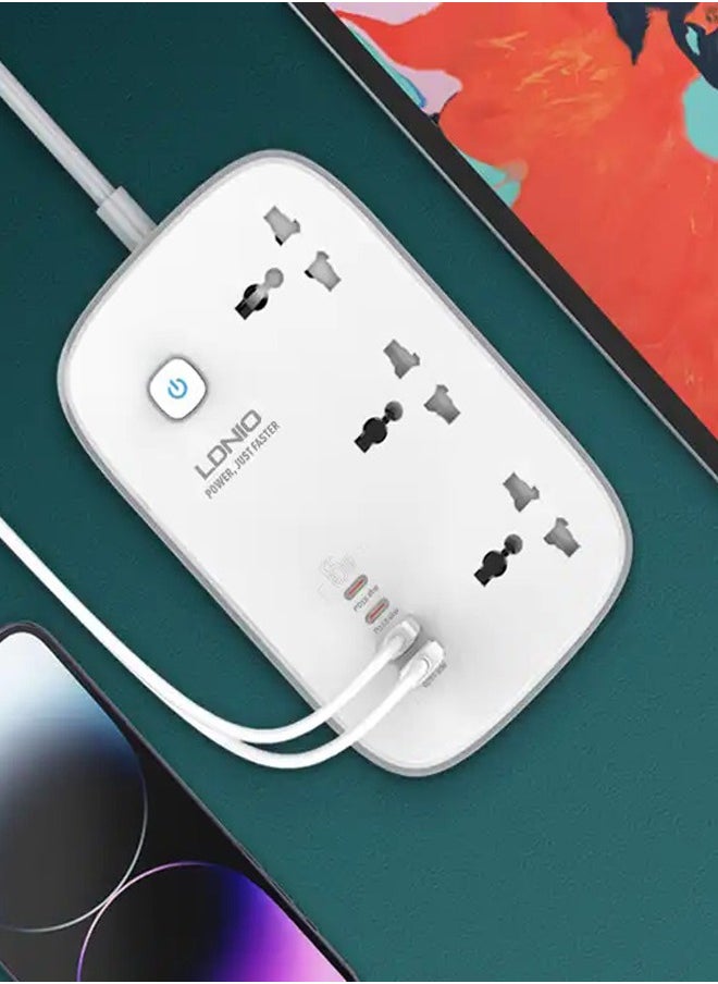 LDNIO - Universal 3 Outlet Power Extension 2 USB 2PD Port Multi Power Strip Plug Boar Extension Socket - Image 1