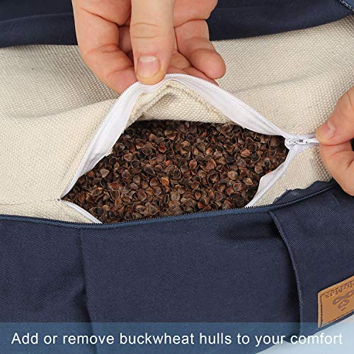 FelizMax Round Zafu Meditation Cushion, D=15" H=5.5" Zabuton Meditation Pillow, Yoga Bolster/Pillow, Floor seat, Zippered Organic Cotton Cover, Natural Buckwheat, Kneeling Pillow - Black and Large - Image 5