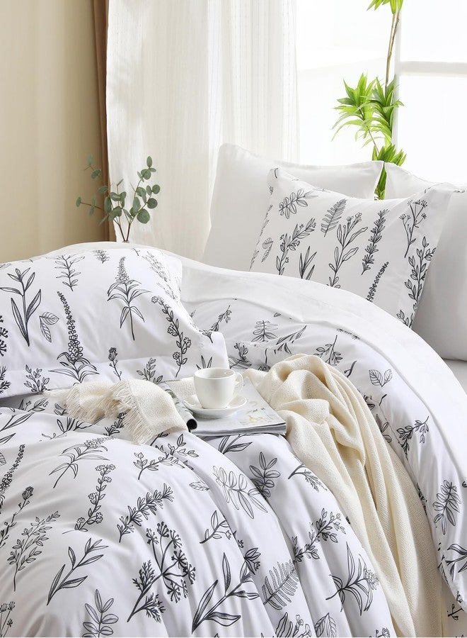 MUXHOMO White Bed in a Bag Queen 7 Pieces, Queen Comforter Set Reversible Botanical Flowers Design, Ultra Soft & Breathable Bedding Sets with Comforter, Sheets, Pillowcases & Shams - Image 4