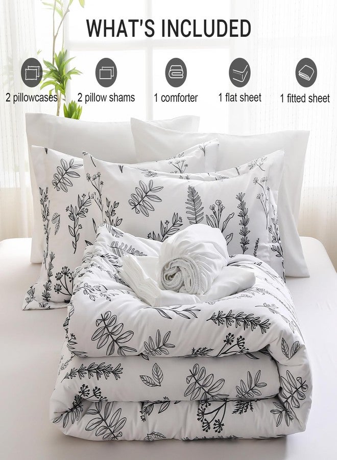 MUXHOMO White Bed in a Bag Queen 7 Pieces, Queen Comforter Set Reversible Botanical Flowers Design, Ultra Soft & Breathable Bedding Sets with Comforter, Sheets, Pillowcases & Shams - Image 3