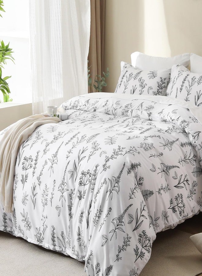 MUXHOMO White Bed in a Bag Queen 7 Pieces, Queen Comforter Set Reversible Botanical Flowers Design, Ultra Soft & Breathable Bedding Sets with Comforter, Sheets, Pillowcases & Shams - Image 2