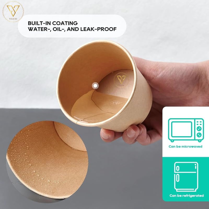VELEXE Brown Kraft Paper Food Container - Pack of 25 (350ml, 11x6.5x9 CM) | Eco-Friendly Takeaway Containers | Biodegradable & Disposable Food Containers for Meal, Party Catering, Takeout & Delivery - Image 3