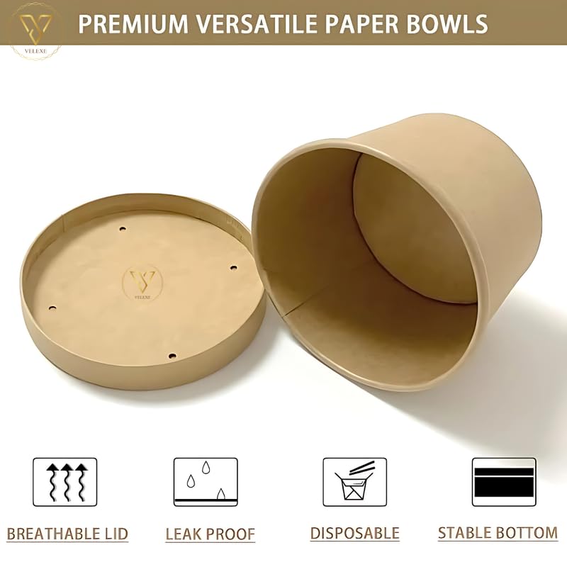 VELEXE Brown Kraft Paper Food Container - Pack of 25 (350ml, 11x6.5x9 CM) | Eco-Friendly Takeaway Containers | Biodegradable & Disposable Food Containers for Meal, Party Catering, Takeout & Delivery - Image 5