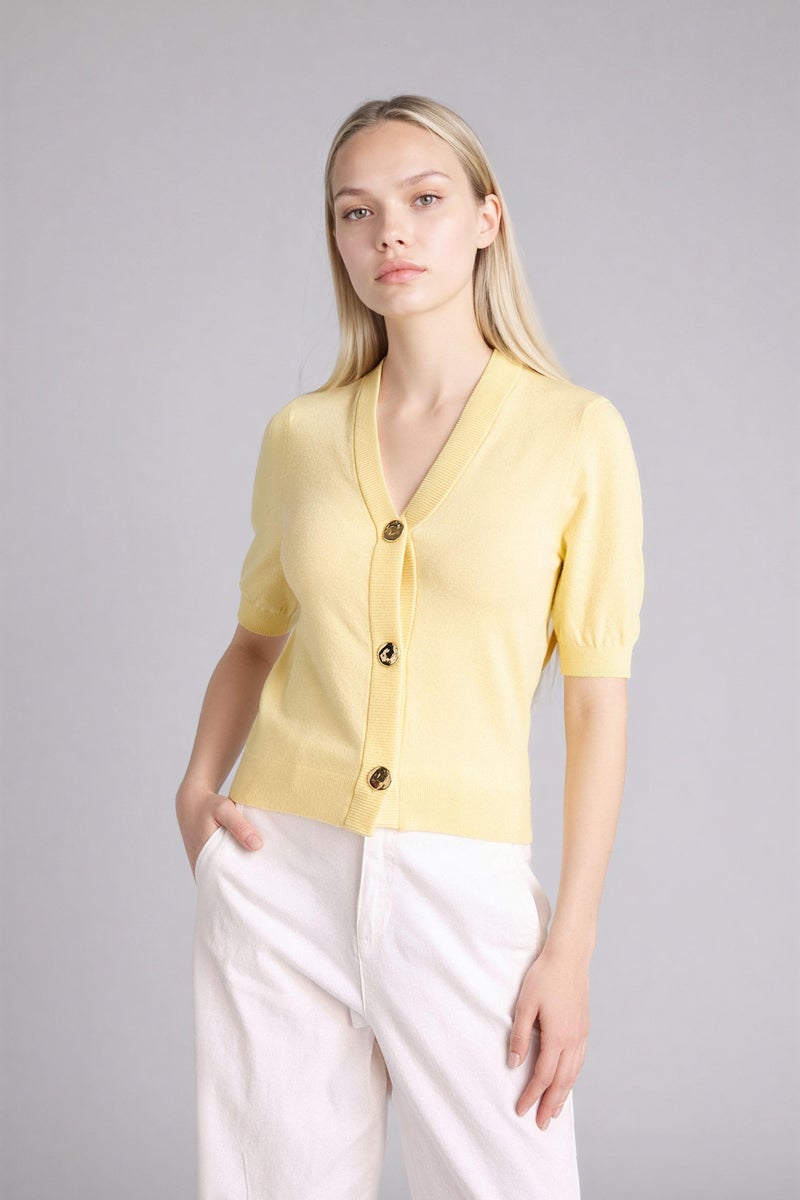 DeFacto Yellow Woman Regular Fit V-Neck Cardigan Casual - Image 3