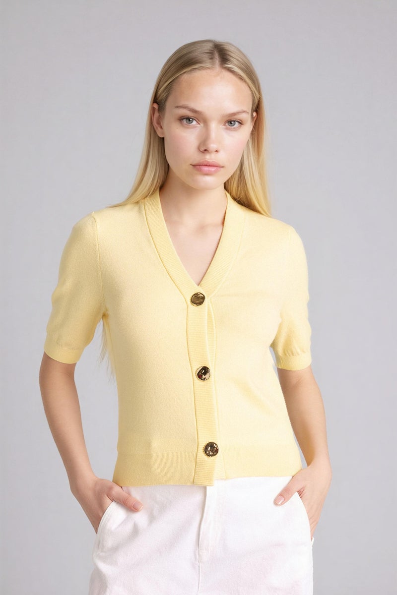DeFacto Yellow Woman Regular Fit V-Neck Cardigan Casual - Image 1