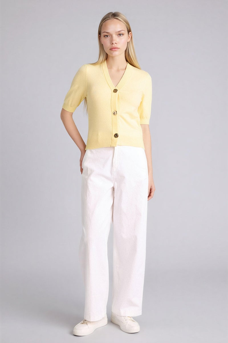 DeFacto Yellow Woman Regular Fit V-Neck Cardigan Casual - Image 2