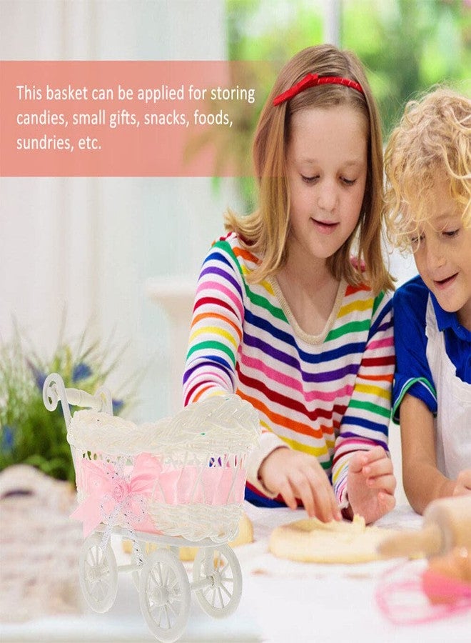 اليبيس سلال صغيرة منسوجة على شكل عربة، سلال حلوى من الخوص بمقابض، وعاء حلوى من القش، صينية تقديم وجبات خفيفة، قطع مركزية لطاولة الزفاف، هدايا الحفلات، حلويات، فواكه، لون وردي، قطعتان - Image 4