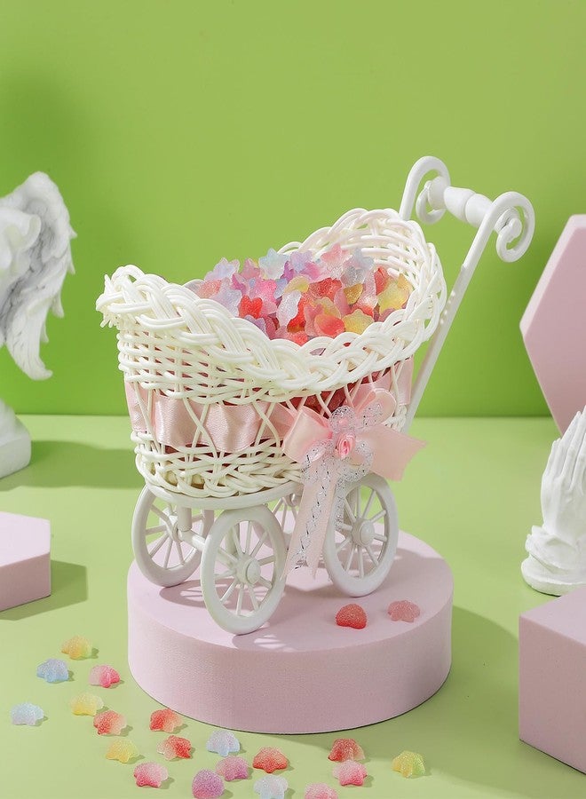 اليبيس سلال صغيرة منسوجة على شكل عربة، سلال حلوى من الخوص بمقابض، وعاء حلوى من القش، صينية تقديم وجبات خفيفة، قطع مركزية لطاولة الزفاف، هدايا الحفلات، حلويات، فواكه، لون وردي، قطعتان - Image 3