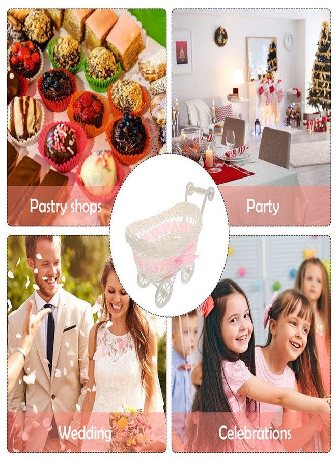 اليبيس سلال صغيرة منسوجة على شكل عربة، سلال حلوى من الخوص بمقابض، وعاء حلوى من القش، صينية تقديم وجبات خفيفة، قطع مركزية لطاولة الزفاف، هدايا الحفلات، حلويات، فواكه، لون وردي، قطعتان - Image 5