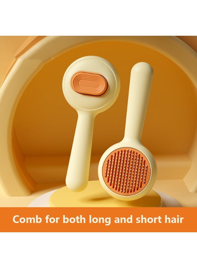 فرشاة تنظيف ذاتية للقطط والكلاب - مشط للعناية بالحيوانات الأليفة للشعر الطويل والقصير والقطط والكلاب والأرانب، فرشاة ناعمة ذات طرف دائري لإزالة الشعر المتشابك والسائب، تصميم قابل للغسل (برتقالي) - Image 1