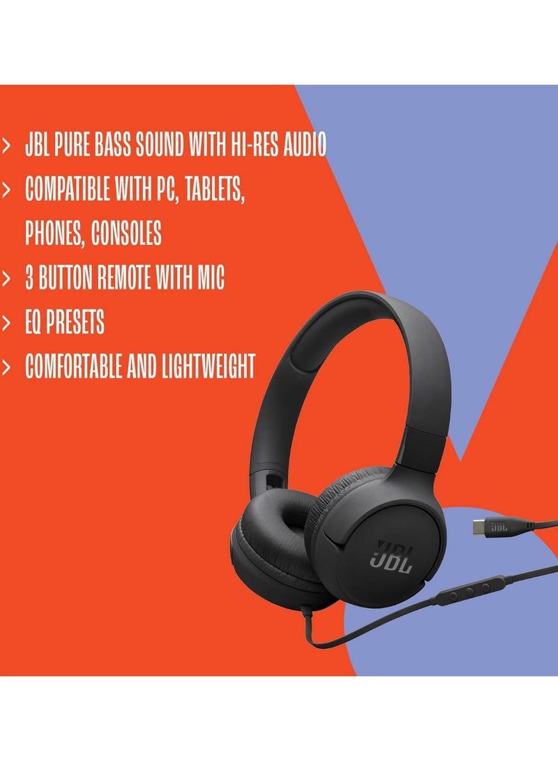 جي بي إل سماعات رأس JBL Tune 520C سلكية بمنفذ USB-C، محرك صوتي 32 مم، ميكروفون مدمج، مكالمات بدون استخدام اليدين، تكامل مع المساعد الصوتي، قابلة للطي، جهاز تحكم عن بعد بثلاثة أزرار، صوت عالي الدقة، صوت JBL Pure Bass، أسود - Image 4