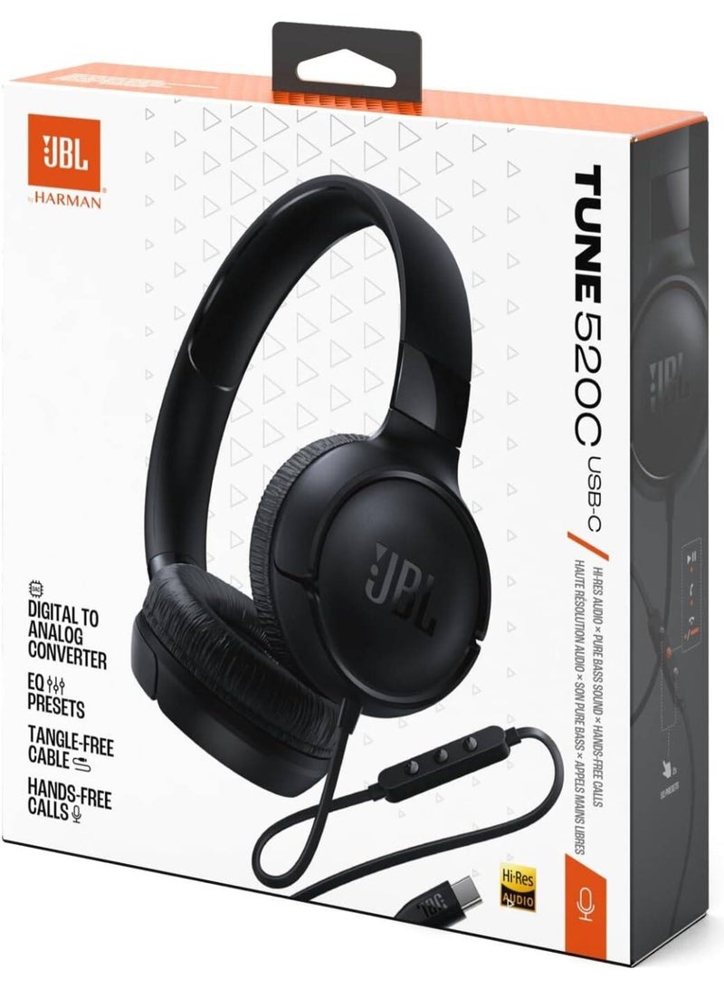 جي بي إل سماعات رأس JBL Tune 520C سلكية بمنفذ USB-C، محرك صوتي 32 مم، ميكروفون مدمج، مكالمات بدون استخدام اليدين، تكامل مع المساعد الصوتي، قابلة للطي، جهاز تحكم عن بعد بثلاثة أزرار، صوت عالي الدقة، صوت JBL Pure Bass، أسود - Image 2
