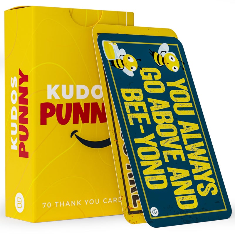 Briston 70 Kudos Punny Cards – Funny Pun Humor Thank You Appreciation & Recognition Blank Back Postcard – School Lunch Box Kids Notes – Business Employee Motivational Bulk Gift – Teacher Reward Stationary - Image 1