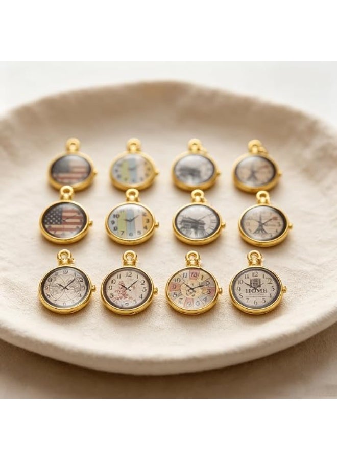 My souq 10-Piece Vintage Clock Glass Cabochon Charm Pendants for DIY Jewelry Making & Crafting - Image 5