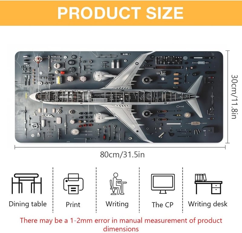 ELEPHANTBOAT® Desk Mat Extended Mouse Pad Keyboard Pad, Airplane Teardown Exploded View Design, Fast-Drying Diatomaceous Earth Surface Non-slip Rubber Base Desk Pad - Image 2
