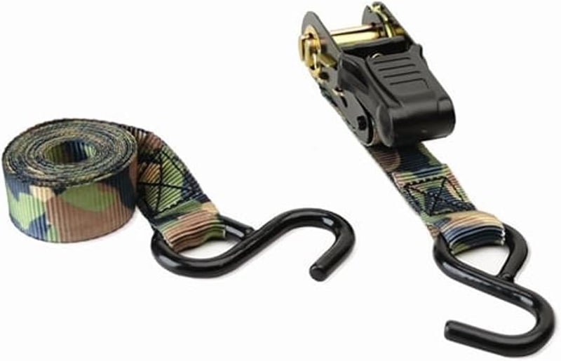 HME Durable Reliable Versatile Weather-Resistant Camouflage Ratchet 1500 lb Capacity 1' x 8' Tie-Down Straps - 2 Pack - Image 1