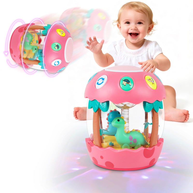 M SANMERSEN Baby Girl Toys 612 Months Dinosaur Rotating Light Up Musical Baby Toys for 06 1218 Months Newborn Infant Crawling Tummy Time Toys Birthday Valentines Day Baby Girl Gifts Pink - Image 3