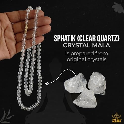 SOLAVA Sphatik Mala Original - 100% Certified Clear Quartz Crystal Mala for Men and Women for Positive Energies, Focus, Concentration, Emotional Stability, and Crown Chakra Healing - Image 3
