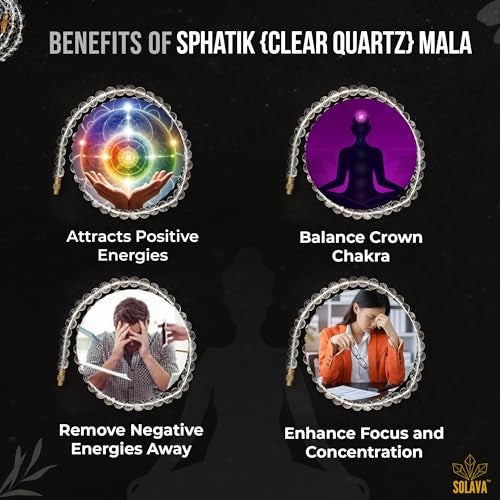 SOLAVA Sphatik Mala Original - 100% Certified Clear Quartz Crystal Mala for Men and Women for Positive Energies, Focus, Concentration, Emotional Stability, and Crown Chakra Healing - Image 2