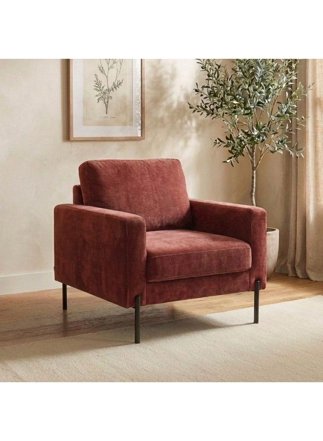 Benji 1 Seater Fabric Sofa | Armchair | Modern Design Single Seater Accent Chair | Comfortable Living Room Furniture L87xW86xH86cm - Red