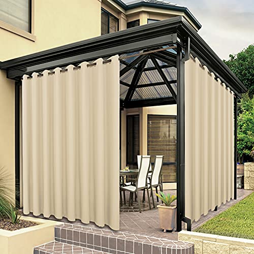 BONZER BONZER Outdoor Curtains for Patio Waterproof Thick Privacy Wide Grommet Sunlight Blocking Outside Curtains for Porch Pergola Gazebo Deck 1 Panel 110W x 120L inch Cream 