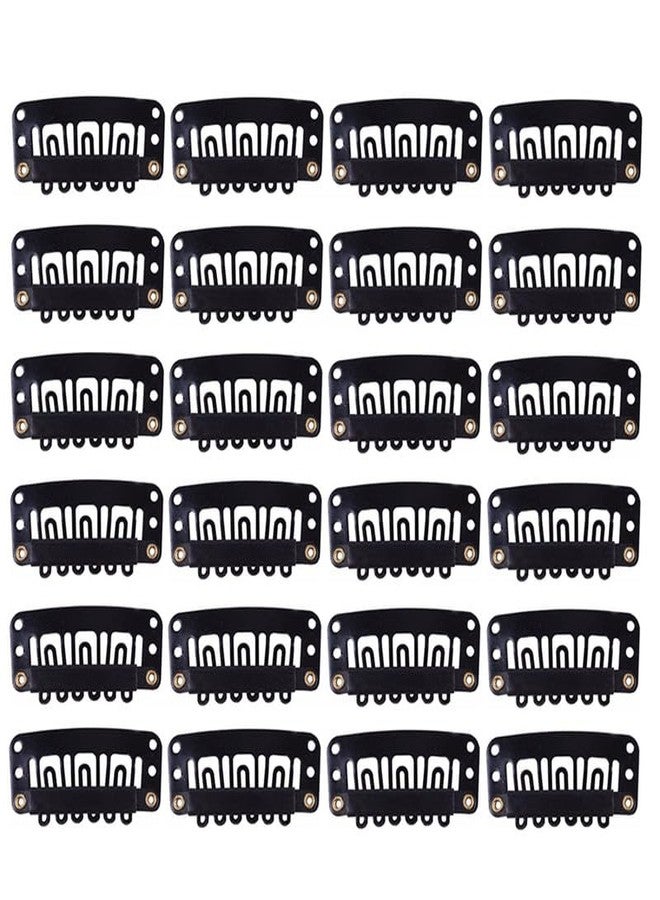 SHIDARA 12 pcs/lot 32mm 6-Teeth Clips with Rubber U-Shape Snap Clips Metal Wig Hair Extension Clips for Hair Extension Hairpiece (3.2cm Black) - Image 1