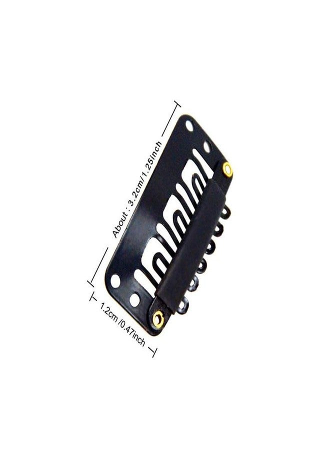 SHIDARA 12 pcs/lot 32mm 6-Teeth Clips with Rubber U-Shape Snap Clips Metal Wig Hair Extension Clips for Hair Extension Hairpiece (3.2cm Black) - Image 2